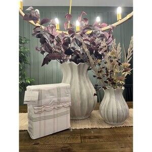 Queen 300 Thread Count Scalloped Edge Plaid Sheet Set Cream/Green -Threshold NEW